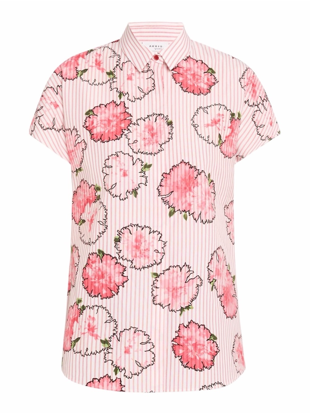 AKRIS PUNTO Carnation Striped Capsleeve Kimono Blouse